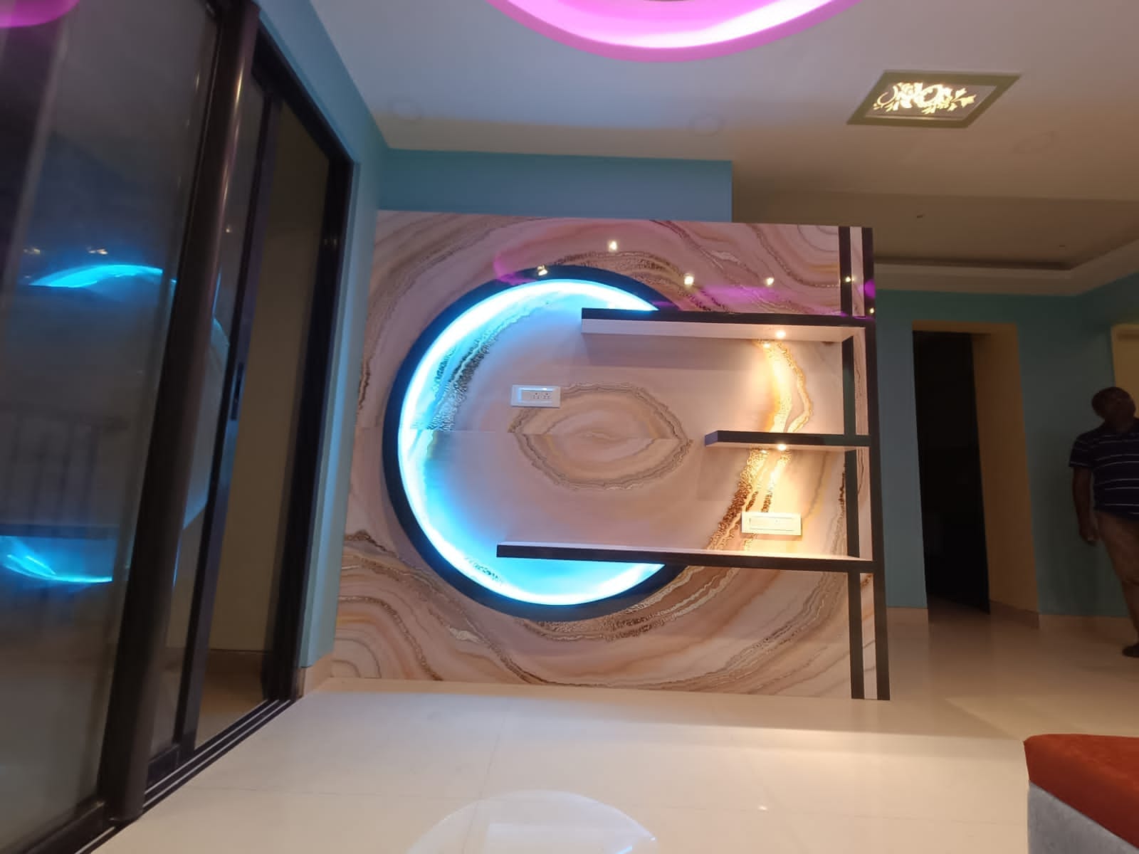 Backlit circular accent wall