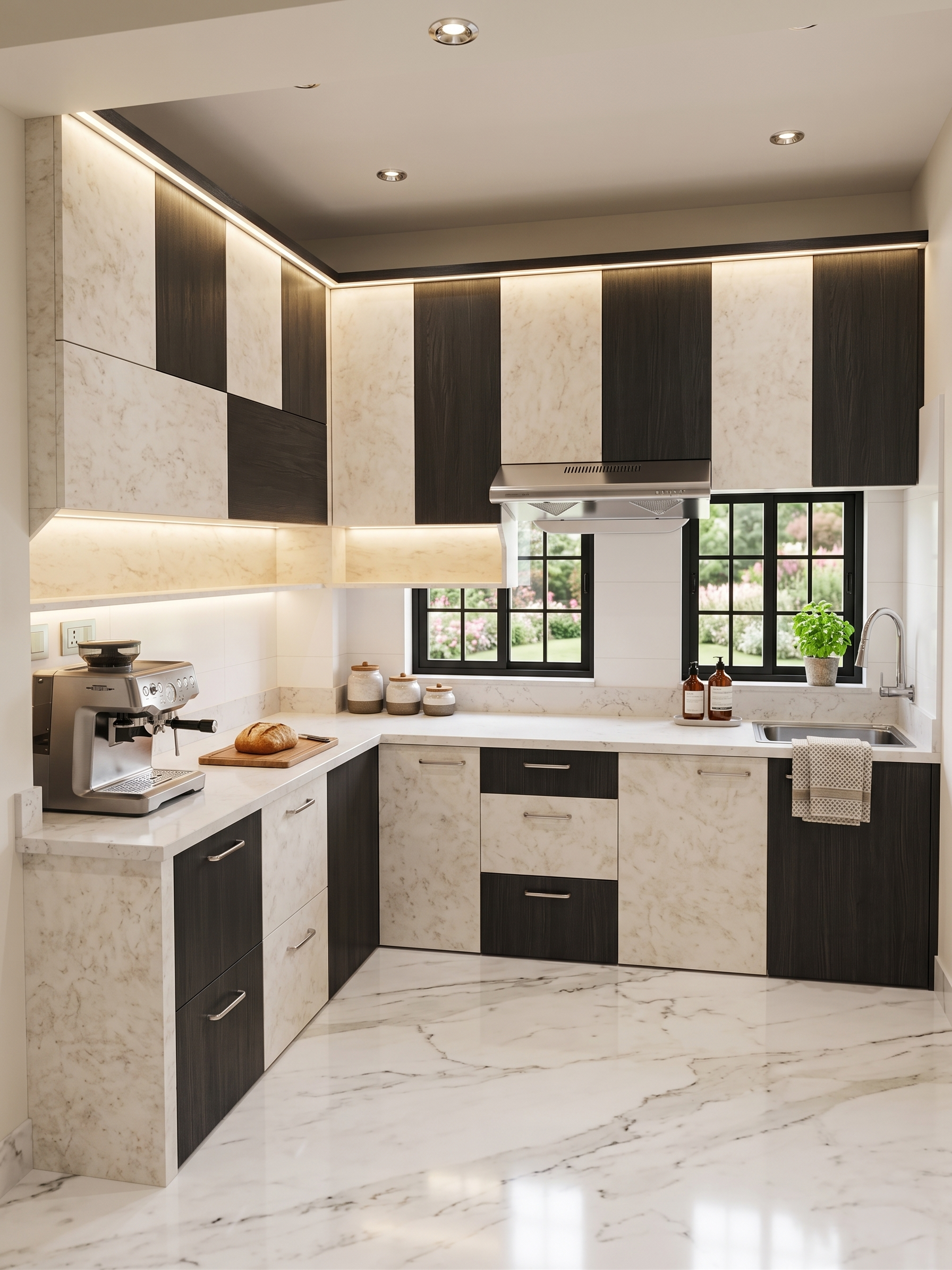Modern modular kitchen with marble finish